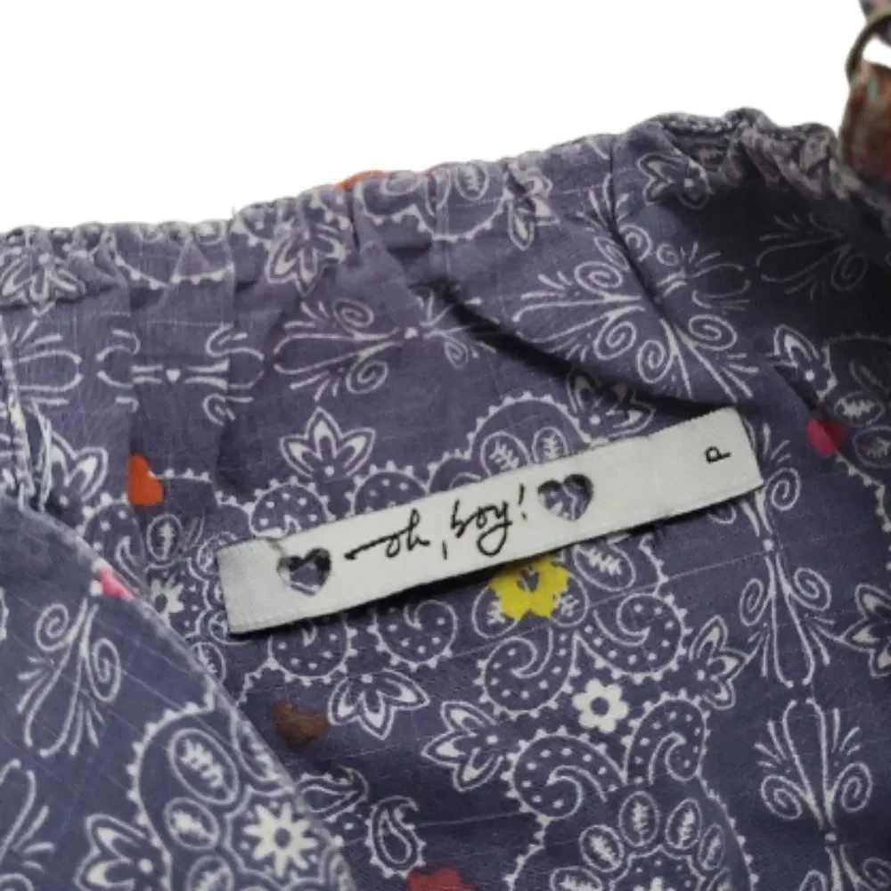 OH, BOY!‎ Blue Western Paisley Floral Heart Button-up Empire Waist Dress Size P